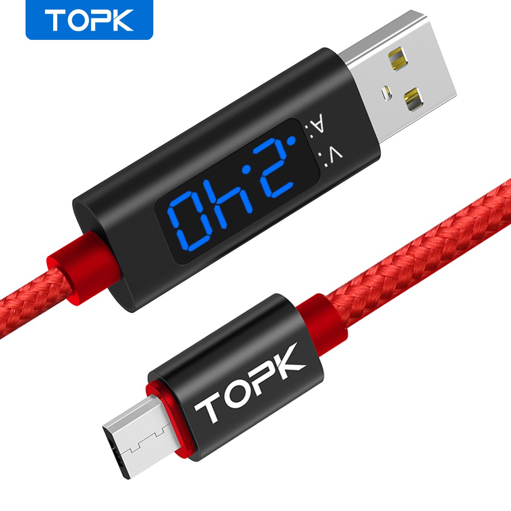 Dây cáp sạc Topk Ac27 micro usb hiển thị điện áp và dòng điện
