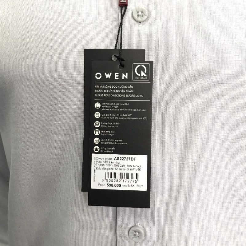 Áo Sơ Mi Nam Dài Tay Owen AS22727DT Somi Công Sở Cao Cấp Màu Xám Nhạt Chất Sợi Cafe Mềm Mát Khử Mùi Dáng Ôm Không Túi
