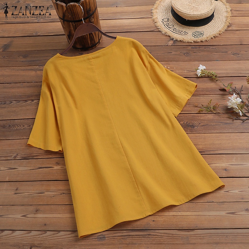 Áo thun cotton ZANZEA cổ tròn tay ngắn in họa tiết thời trang cho nữ