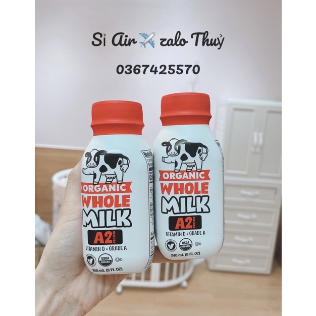 (Hàng Mỹ ship Air ✈️ Thùng 18 chai ) Sữa tươi A2 Organic Whole Milk - Sữa bò tươi A2 Organic nguyên chất