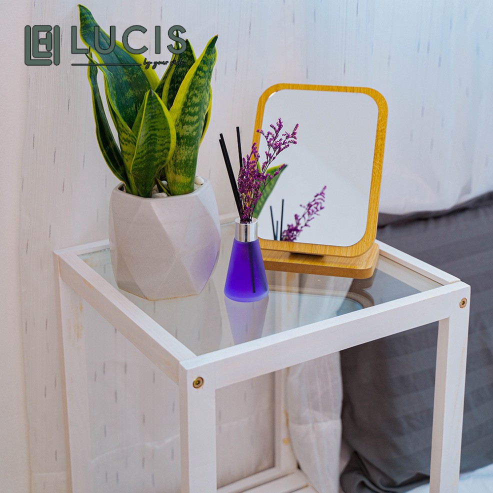 Kệ táp kính đầu giường 2 tầng mặt kính LUCIS màu trắng cao cấp để đồ, đèn ngủ mẫu mới