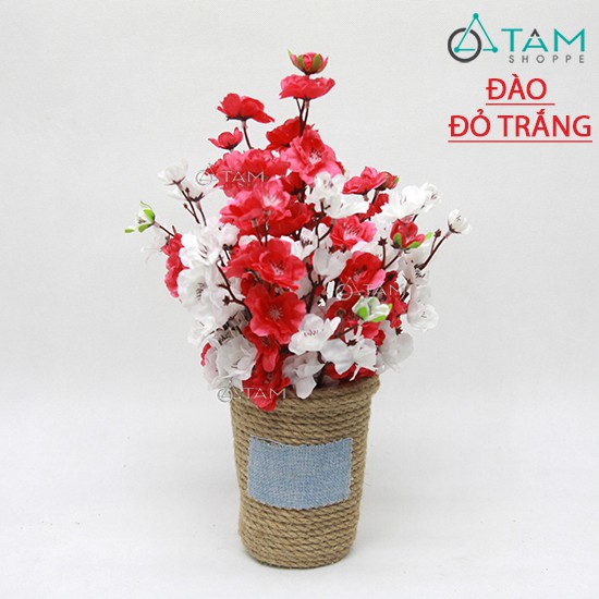 [ẢNH THẬT - HÀNG ĐẸP] Chậu hoa mai đào handmade dây thừng T-HOA-14