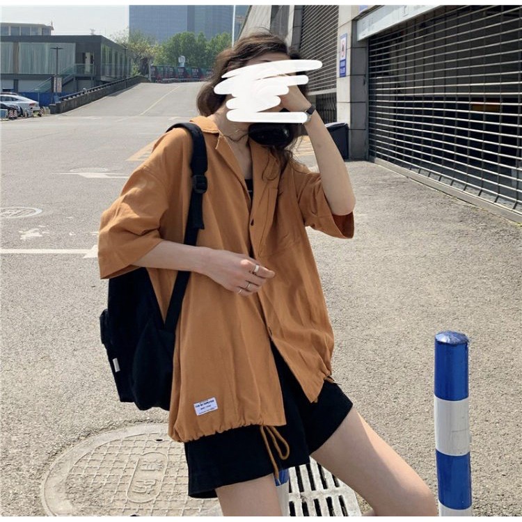 Sơ mi cổ vest KA Closet Chất kaki mềm co dãn, rút gấu, dáng ulzzang freesize form rộng unisex 2 màu: Than, vàng nghệ