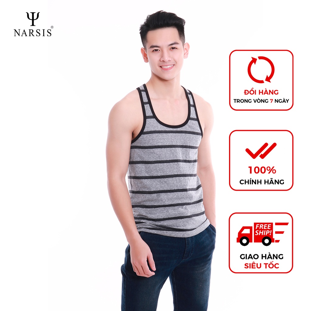 Áo nam Narsis D4046 ghi kẻ đen