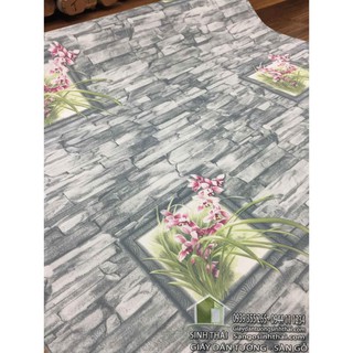 Giấy dán tường giả đá màu xám, khổ 1,2m có sẵn keo