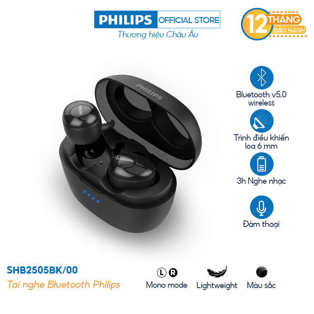 [Mã ELTECHZONE giảm 6% đơn 1TR] Tai nghe Bluetooth Philips SHB2505BK/00