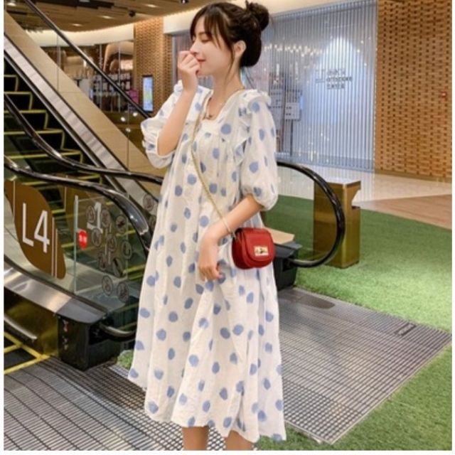 Đầm bầu búp bê cotton chấm bi dáng rộng phong cách trẻ trung hàng Quảng Châu cao cấp