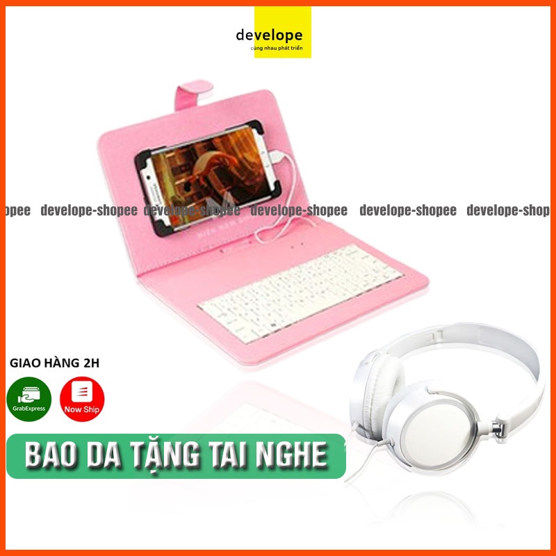 Bao da kiêm bàn phím cho điện thoại - máy tính bảng 4.5 - 8 inch + Tai nghe Biro có thể gấp gọn