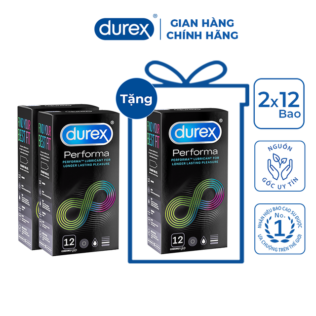 Bộ 2 bao cao su Durex Performa 12 bao/hộp + Tặng 1 hộp cùng loại