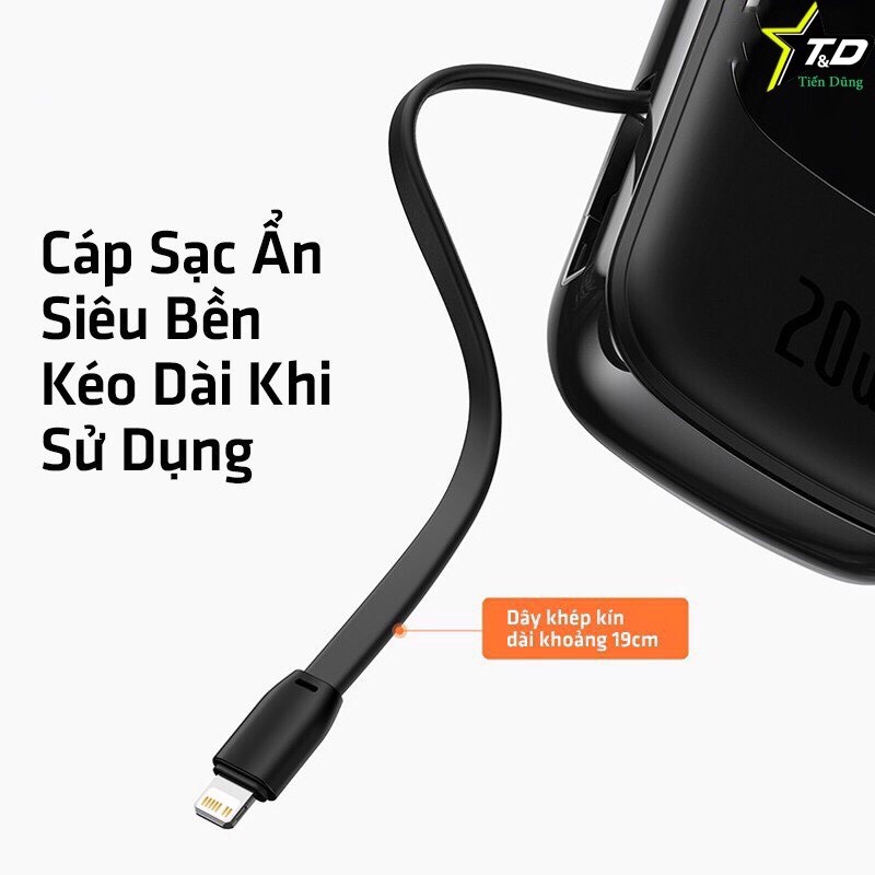 Pin Sạc Dự Phòng Baseus 20000mah PD Sạc Nhanh Tích Hợp Dây Sạc Màn Hình LED Tiện Mang Theo