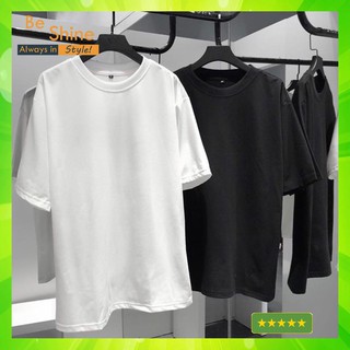 Combo 2 Áo Thun Trơn Unisex Đen Trắng Vải Dày Mịn Áo Phông Basic Cổ Tròn
