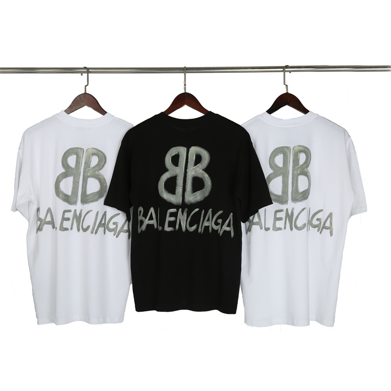 Balenciaga Áo Thun Cổ Tròn Dáng Rộng In Chữ Thủ Công Dạ Quang Thoải Mái Dễ Phối Đồ Cho Nam Và Nữ