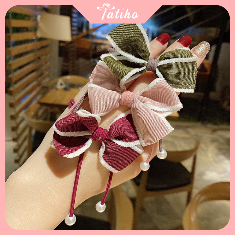 Cột Tóc Vingtage Họa Tiết Đính Nơ Phong Cách Hàn Quốc Dễ Thương - Tatiho - Mã SC013