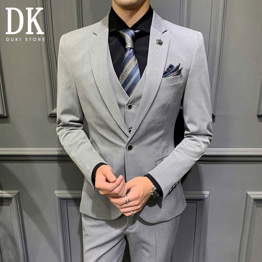 Bộ vest nam 1 cúc Hàn Quốc màu ghi sáng trẻ trung DKA0088 - DUKI STORE