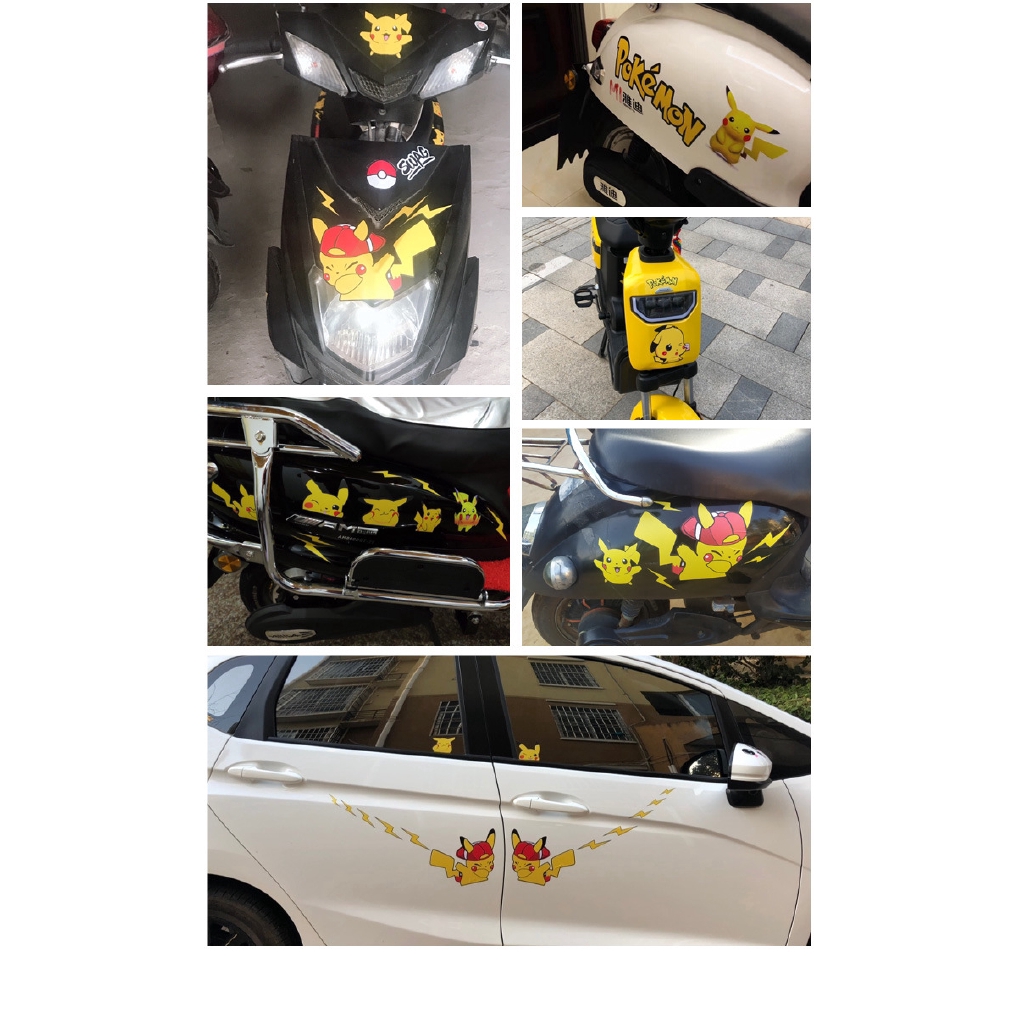 Bộ 34 Miếng Dán Trang Trí Xe Hơi / Laptop / Vali Họa Tiết Hoạt Hình Pikachu Pokemon Chống Thấm Nước