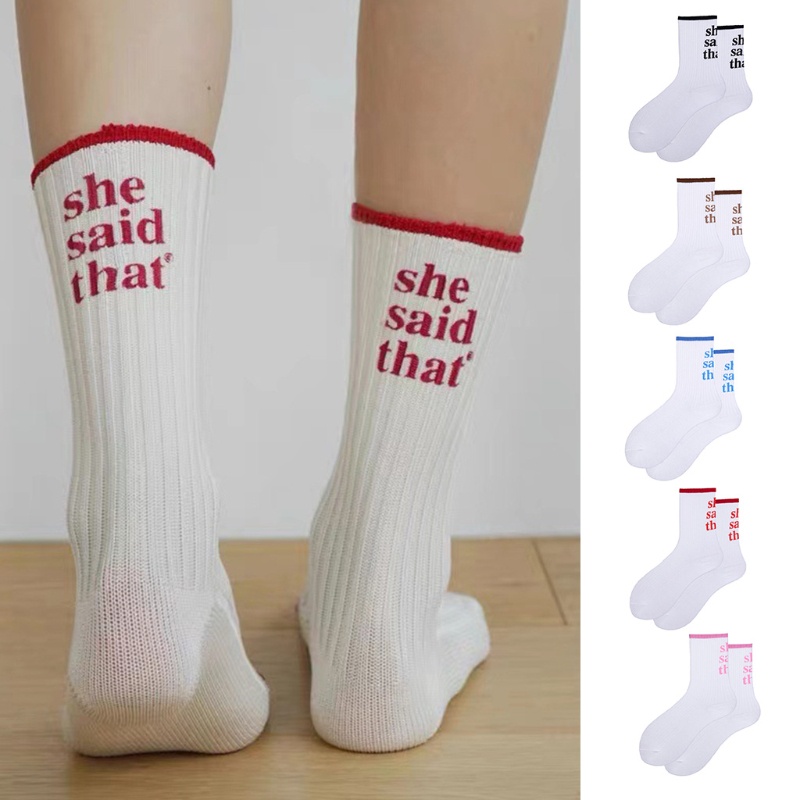 Youyo Vớ Cotton Có Gân In Chữ Vui Nhộn Màu Sắc Tương Phản Phong Cách Harajuku Hàn Quốc Cho Nữ