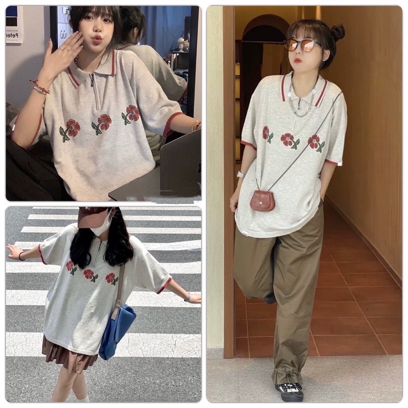 🌸 Thun kiểu form rộng tay bồng cổ bẻ in hình vintage hàn quốc đẹp 🌸