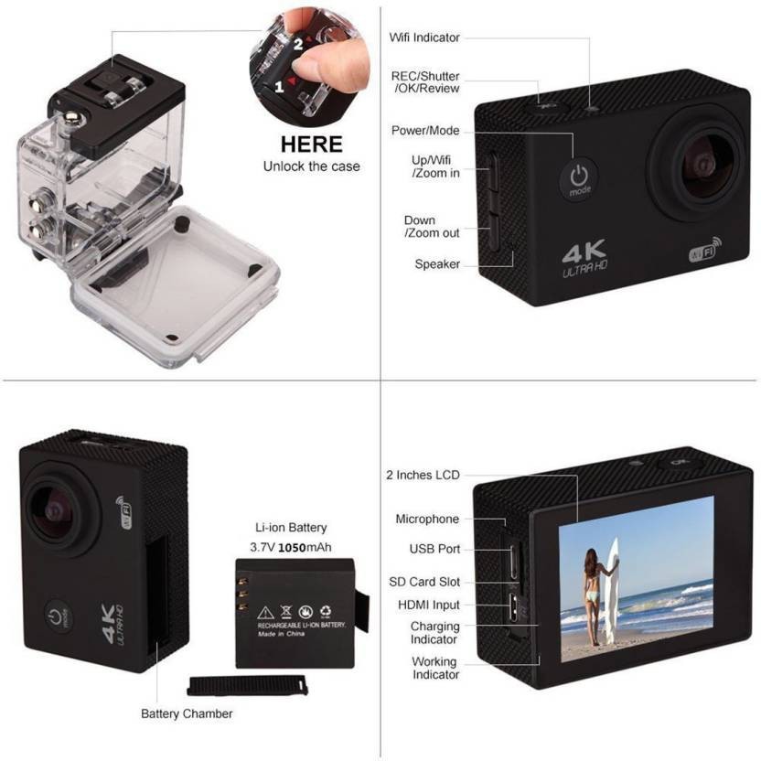 Camera Hành Trình 4k Ultra HD Chống Nước Kèm ComBo 18 món Phụ Kiện