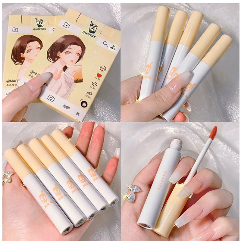 Sét 5 son kem hình heo MAFFICK tea girl màu hồng xinh xắn depxinh