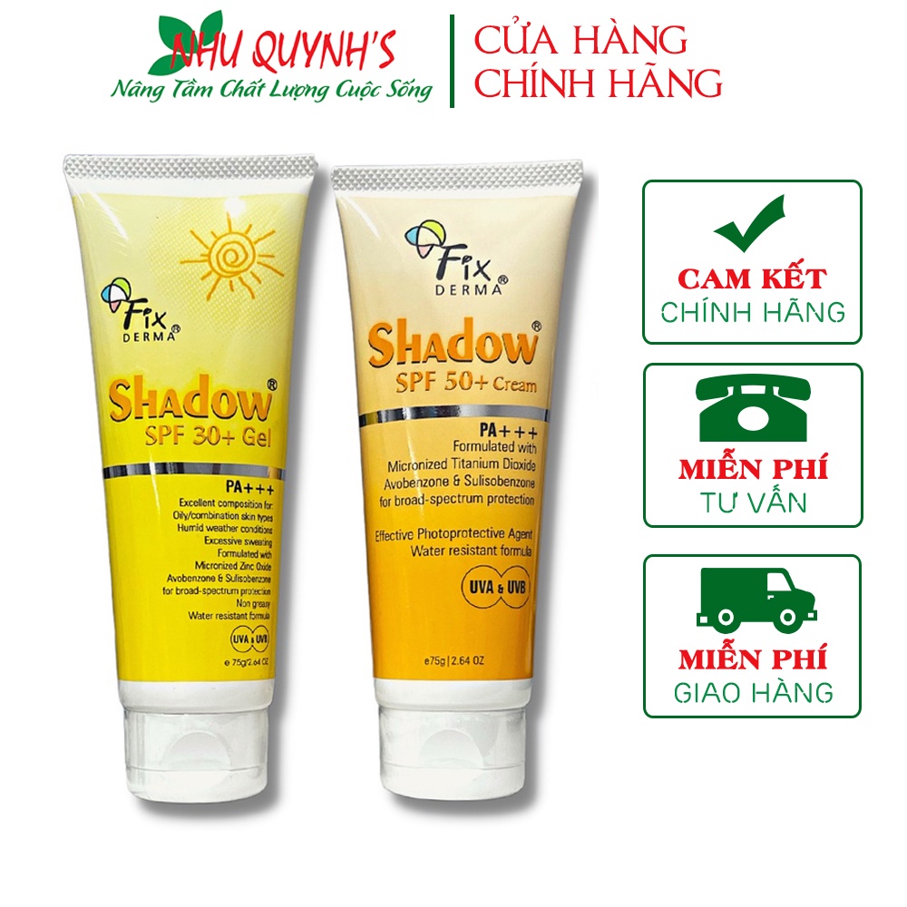 Kem Chống Nắng Phổ Rộng Fixderma Shadow Mỏng Nhẹ Không Gây Bí Da SPF50 Cream SPF 30 Gel Nhập Khẩu Chính Hãng