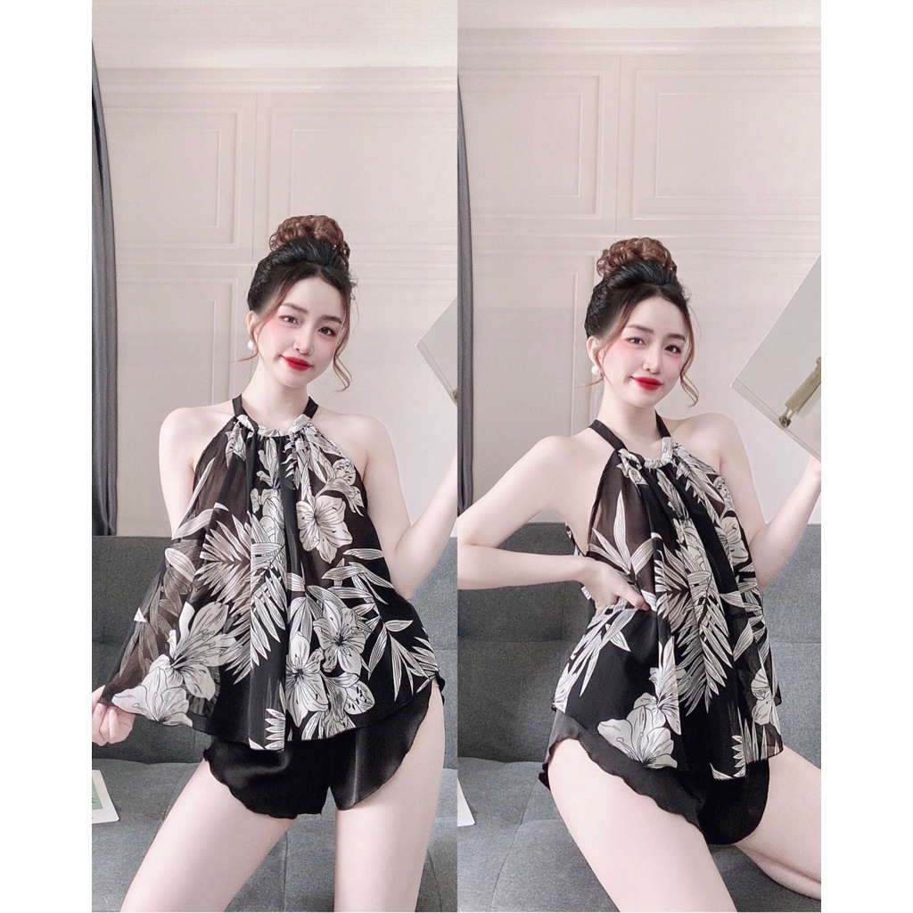 Đồ Ngủ Sexy Nữ,  Bộ Yếm Voan Tơ  Sexy Satin Phối Voan 40<65kg | BigBuy360 - bigbuy360.vn