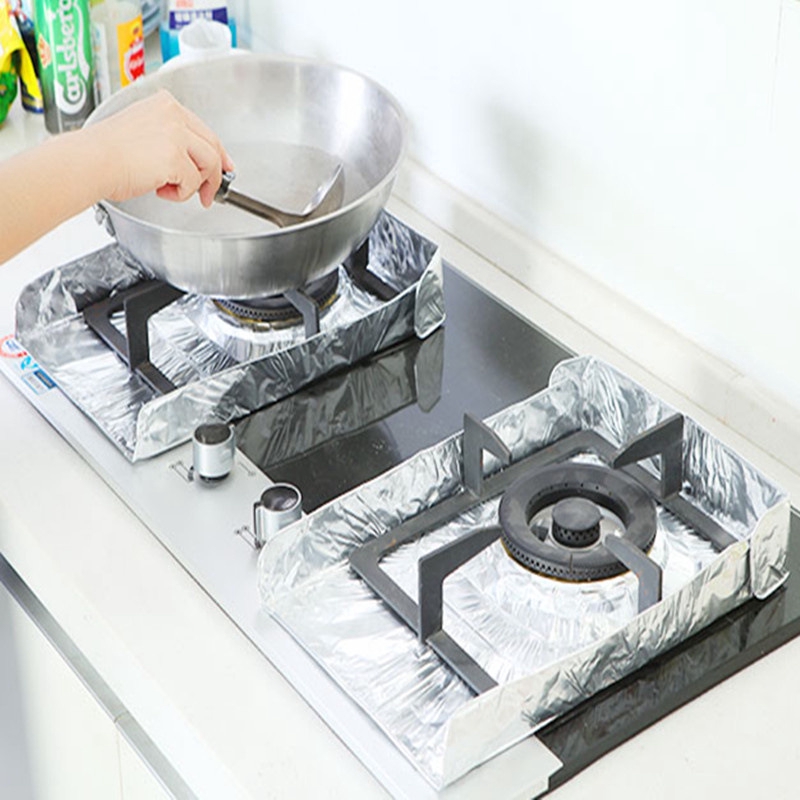 Set 2 Tấm Giấy Bạc Chống Dầu Bảo Vệ Bếp Ga Tái Sử Dụng Được