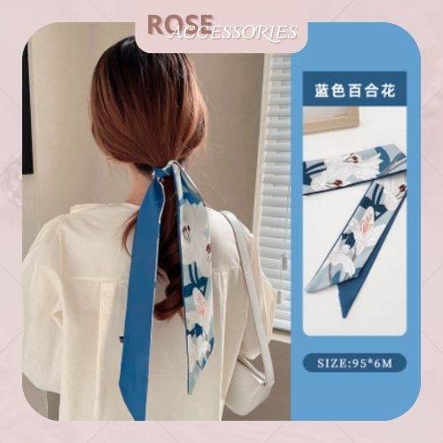 Khăn lụa buộc tóc thắt nơ đa năng nhiều họa tiết mùa hè Rose Accessories KT01