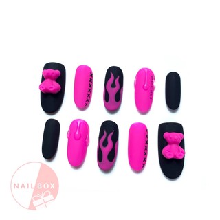 Nail Box Móng Tay Giả Dán Úp Thiết Kế Gấu Hồng Kèm Keo