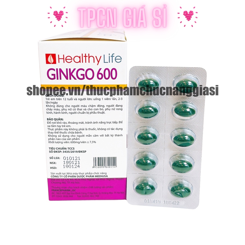 Hoạt huyết dưỡng não Ginkgo 600 ginkgo biloba, omega 3, hỗ trợ bổ não, tuần hoàn máu não - Hộp 100 viên