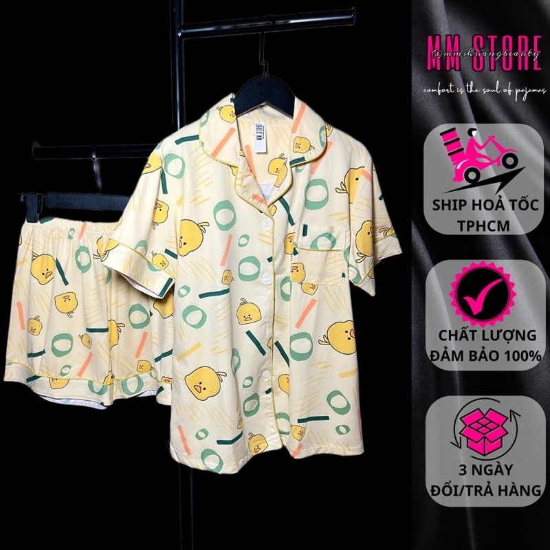 Set Pyyjama Cotton Cao Cấp MM STORE Hoạ Tiết Con Vịt Vàng Dễ Thương Mùa Hè Dành Cho Nữ