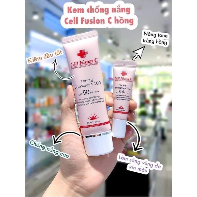 KEM CHỐNG NẮNG Cell fusion C hồng - toning 100