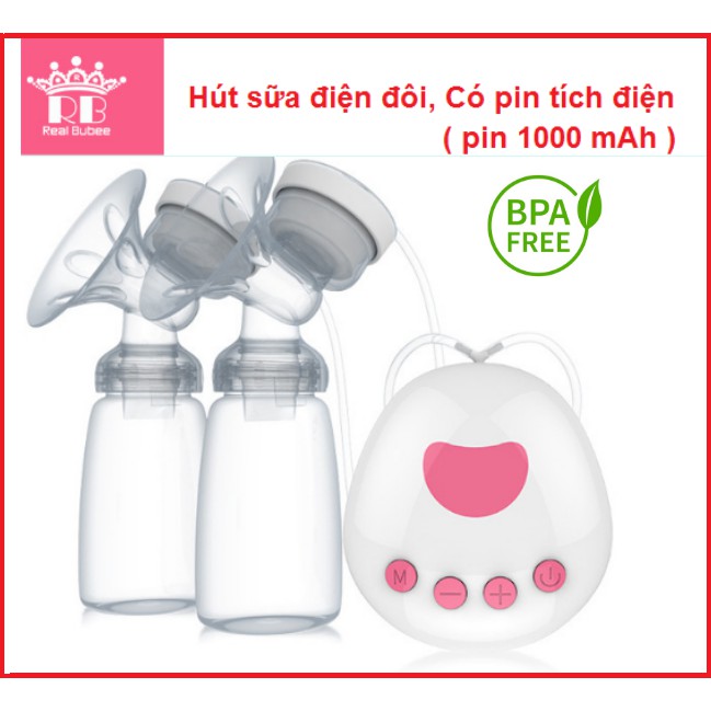 Máy hút sữa điện đôi real bubee, có PIN TÍCH ĐIỆN , Có 2 chế độ hút , Hút êm ái như em bé bú