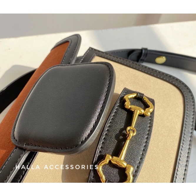 Túi Xách Nữ cao cấp dáng hộp chất da nhung mịn màu Nâu Cam HALLA TX103