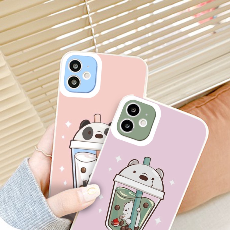 Ốp điện thoại iphone in họa tiết gấu và ly trà sữa đáng yêu cho iPhone X Xs Max Xr 13 12 11 Pro Max 6 6s 7 plus 8 Plus