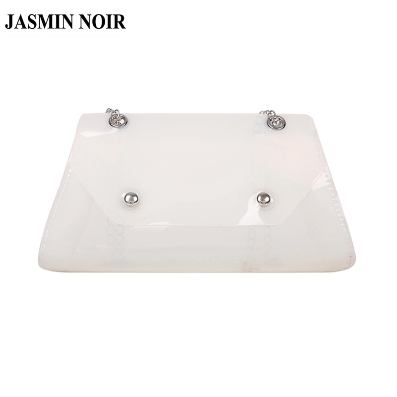 Túi JASMIN NOIR đeo chéo nắp gập bằng pvc phối dây xích thời trang cho phụ nữ