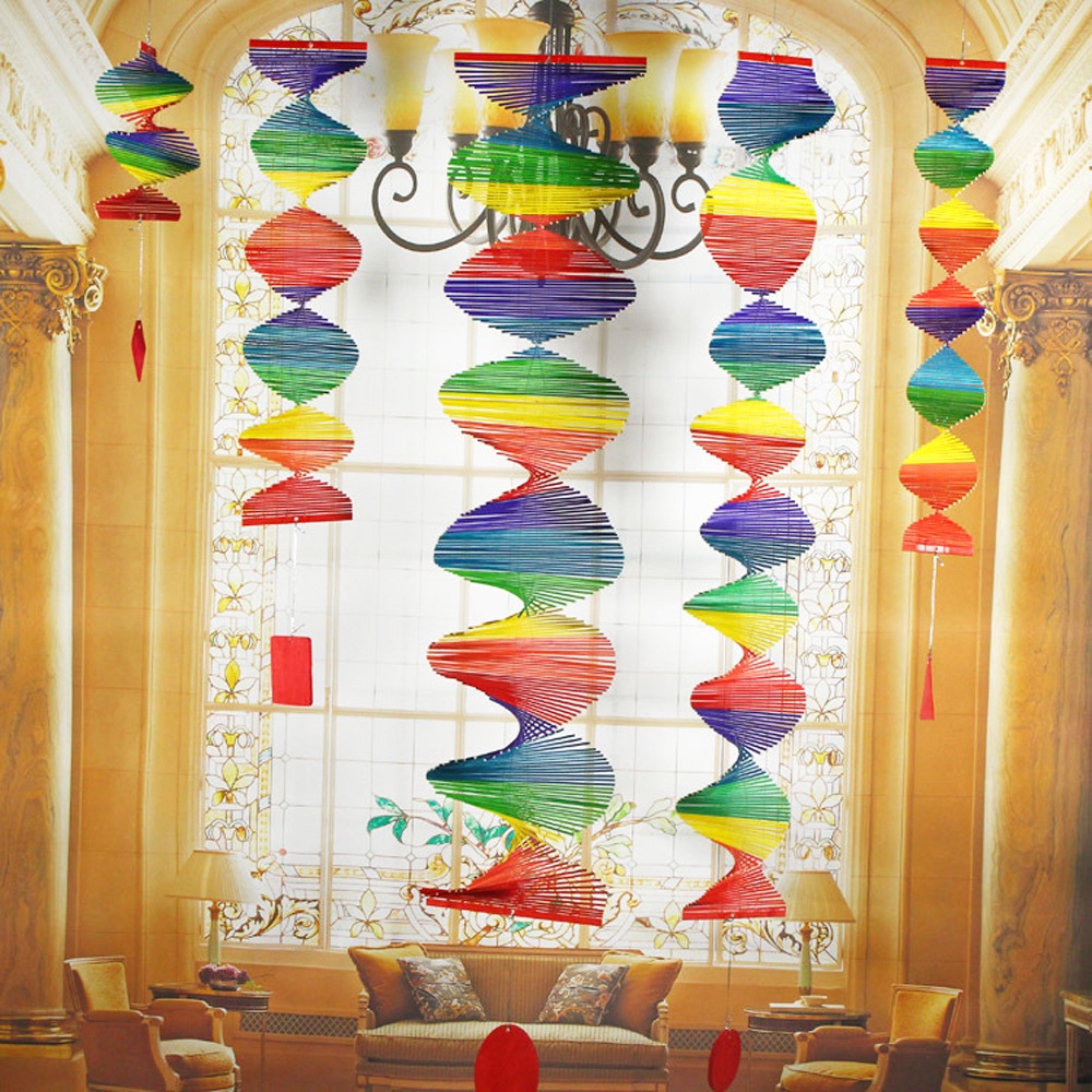 YIYU 1 chuông gió bằng gỗ màu cầu vồng dùng treo trang trí ngoài trời DIY