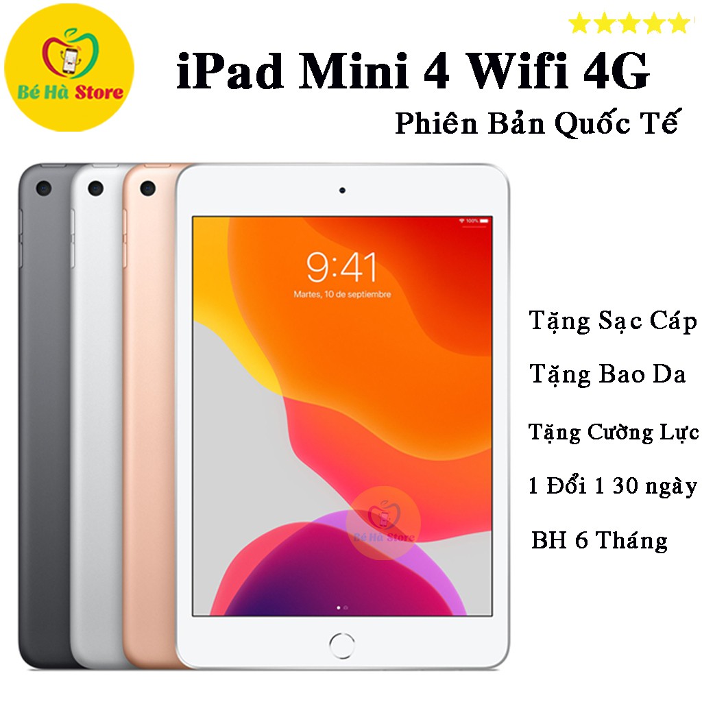Máy Tính Bảng iPad Mini 4 - 64Gb/32Gb/16Gb (4G + Wifi) Quốc tế - Zin Đẹp Như Mới - Ram 2Gb /Chip A8 2X /Màn đẹp Siêu nhe
