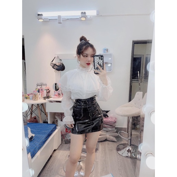 Áo sơ mi bèo tiểu thư cổ trụ