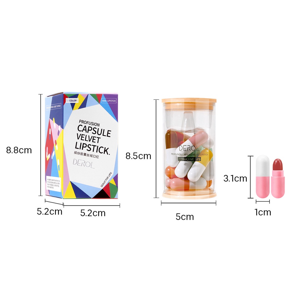 Set 16 son môi Derol lâu trôi thiết kế hình viên thuốc Mini dễ thương
