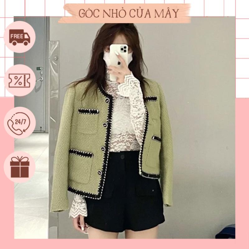 Áo dạ tweed xanh cốm siêu xinh phong cách tiểu thư thu đông