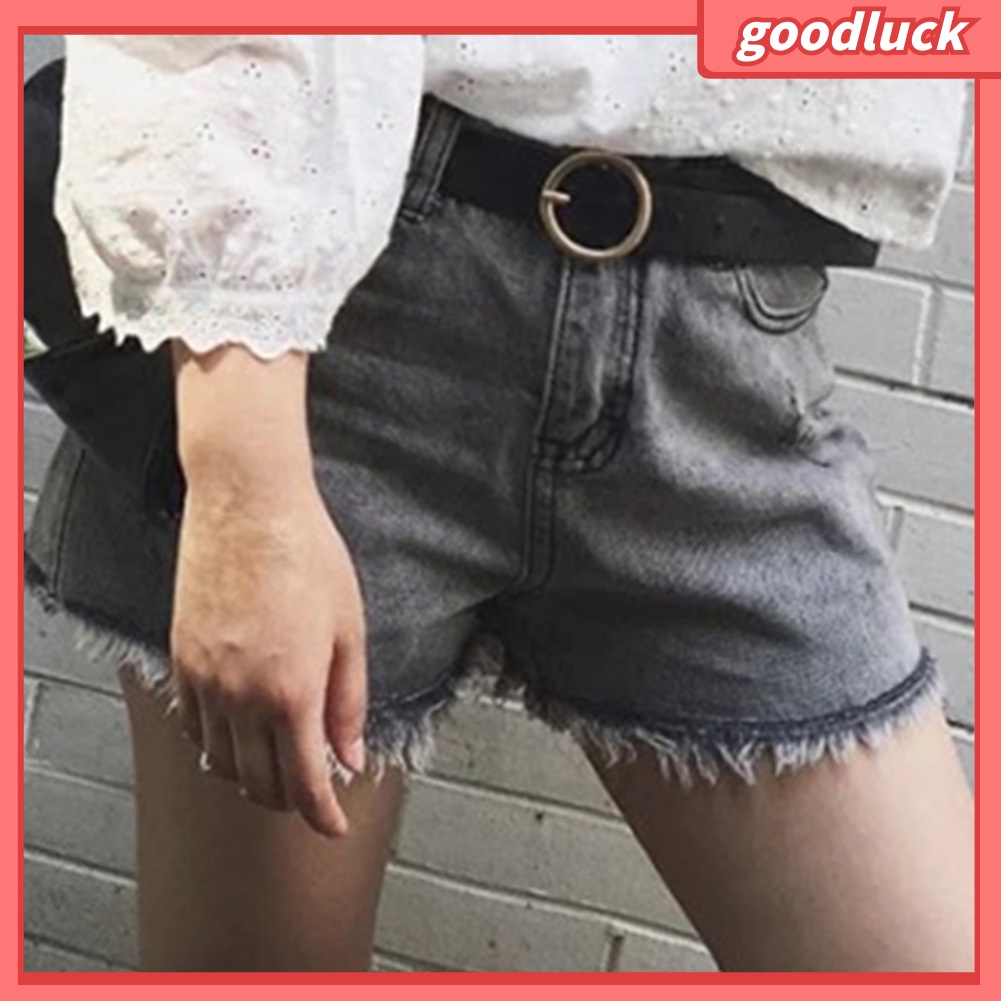 Thắt Lưng Da Phối Khoá Kim Loại Tròn Phong Cách Vintage Dành Cho Nữ