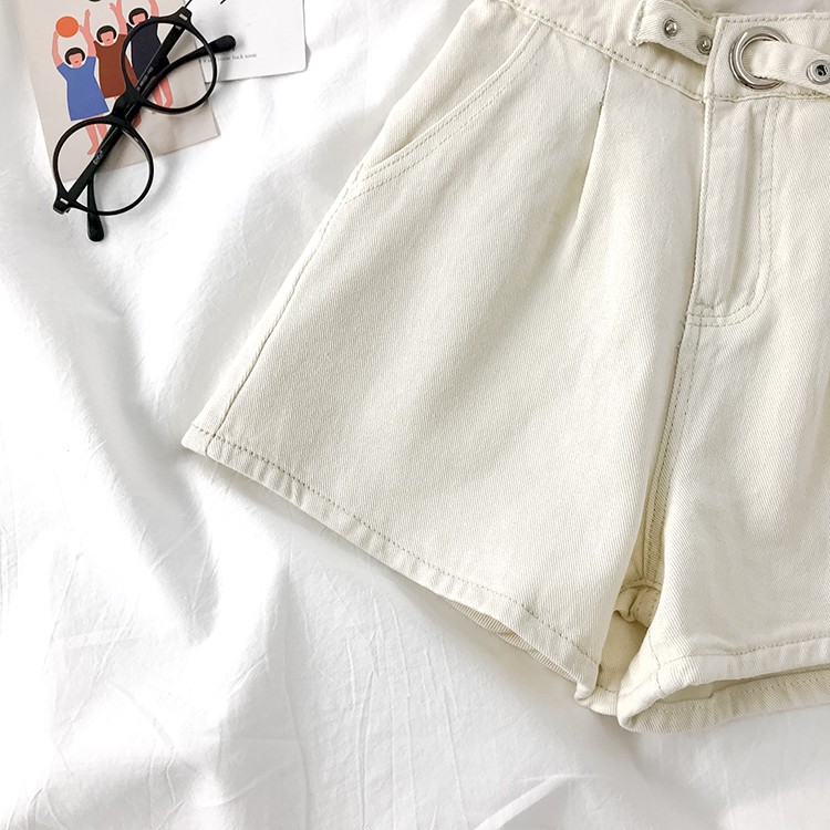 LEEVA - Short jeans trơn phối nút gài cách điệu S025