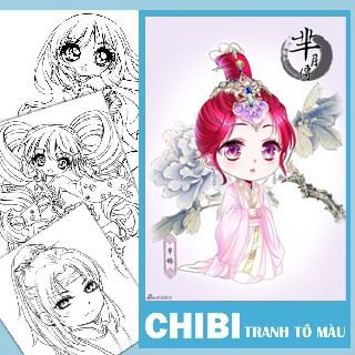 Tranh tô màu nước Anime giấy dày 200gsm CHIBI được chọn mẫu - Dành cho bạn trẻ đam mê, yêu thích sáng tạo