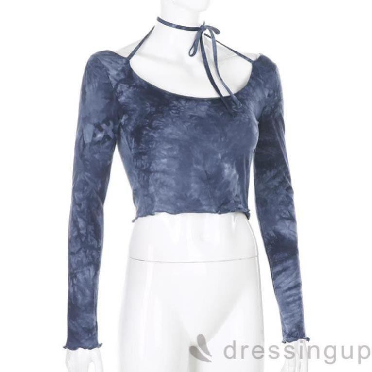 MH88 Áo Nữ Dài Tay Cổ Tròn Màu Xanh Dương Kiểu Màu Nhuộm Cá Tính  HP1102 | BigBuy360 - bigbuy360.vn