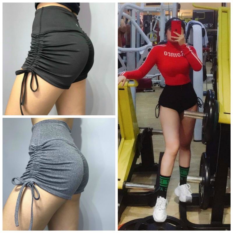 Hàng đẹp - Quần đùi tập gym gen bụng dây rút cao cấp
