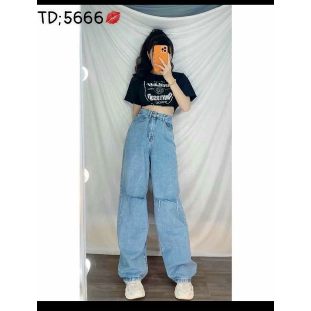 (Jeans4Ever) Quần jeans rách, form rộng màu sắc cơ bản kiểu dáng đơn giản. Ms5666