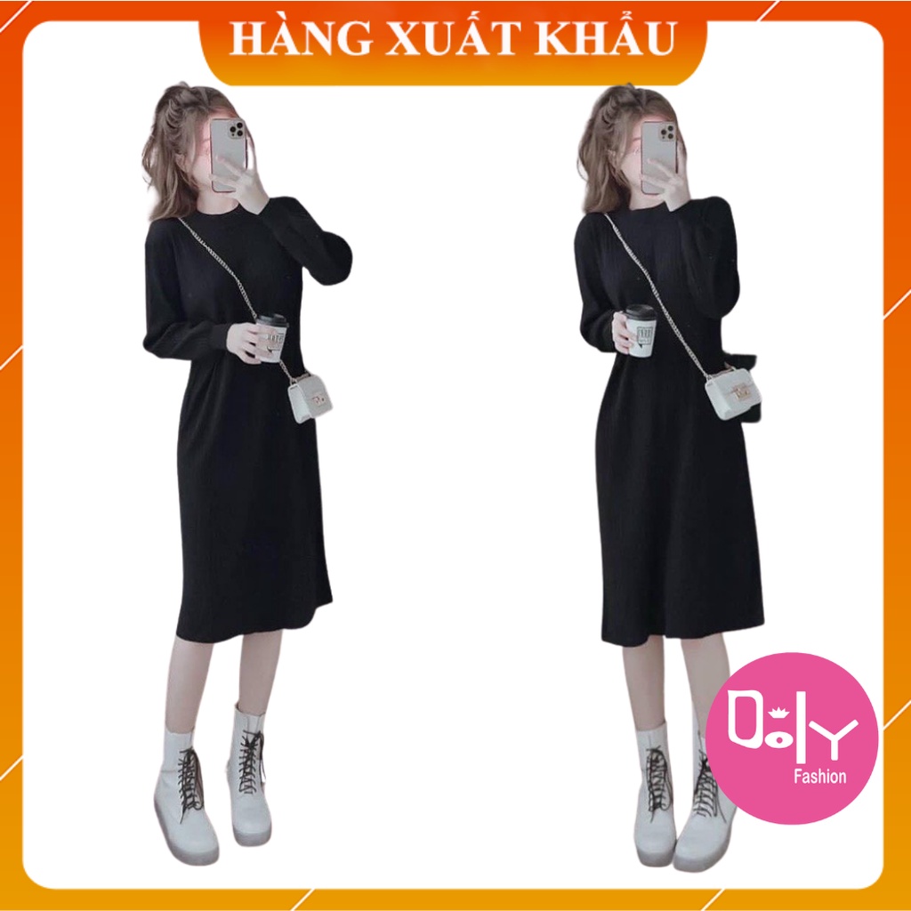 Váy len suông chất thun tăm - Váy len nữ dáng dài trơn nhiều màu dày dặn co dãn giữ nhiệt tốt - Dolyfashion