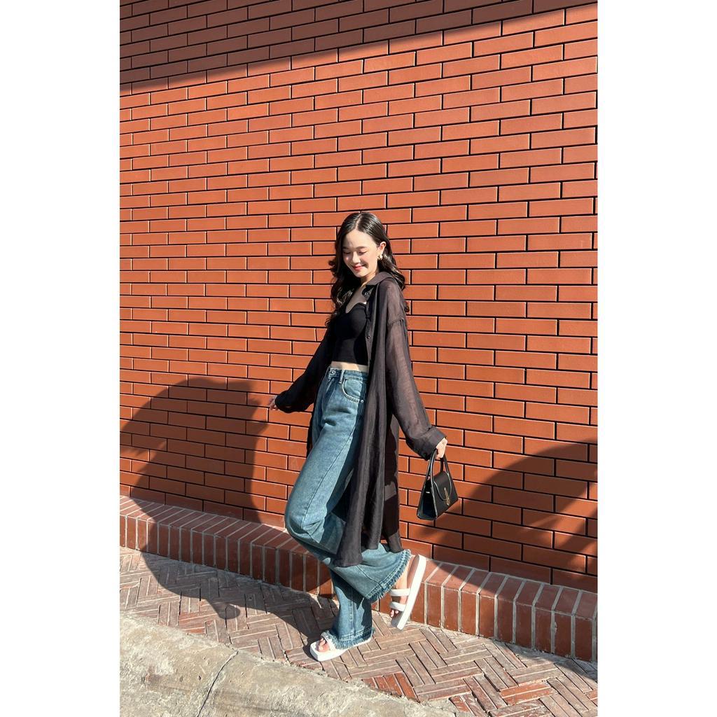 OLV - Áo Chiffon Longline Shirt in Black