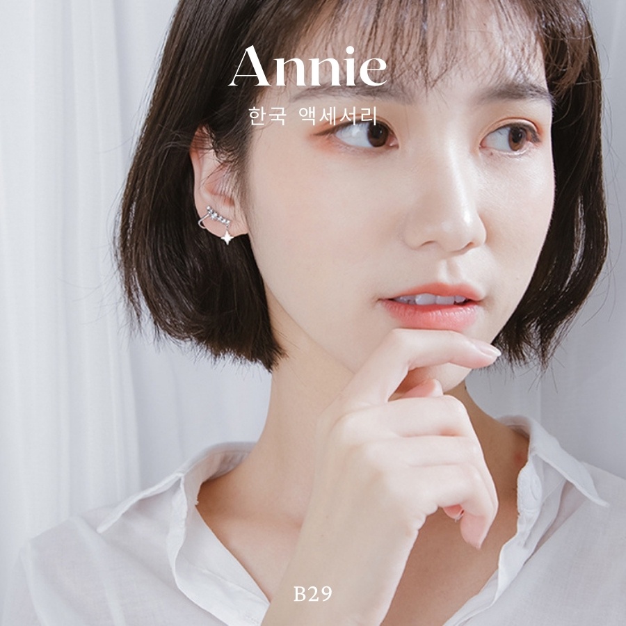 Bông tai bạc kẹp vành ngôi sao đính đá cá tính ANNIE - B29