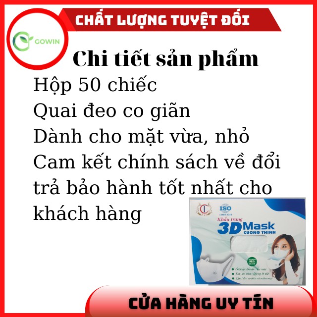 [Siêu Sale Lớn] Khẩu Trang 3D Mask Y Tế Cường Thịnh Xuân Lai Chất Dày Dặn Quai Bền Dáng Đẹp Ôm Sát Mặt Hộp 50 Chiếc